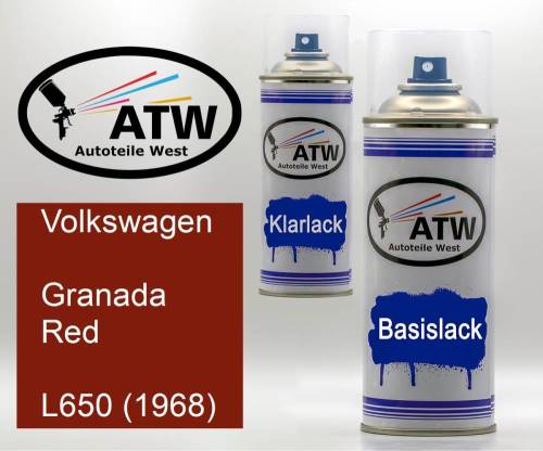 Volkswagen, Granada Red, L650 (1968): 400ml Sprühdose + 400ml Klarlack - Set, von ATW Autoteile West.